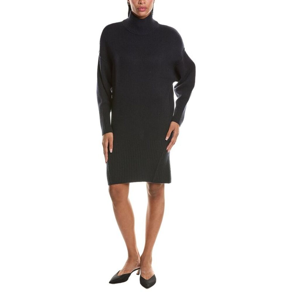 N.Peal Womens  Mock Neck 100% Cashmere Sweater Dress, Navy